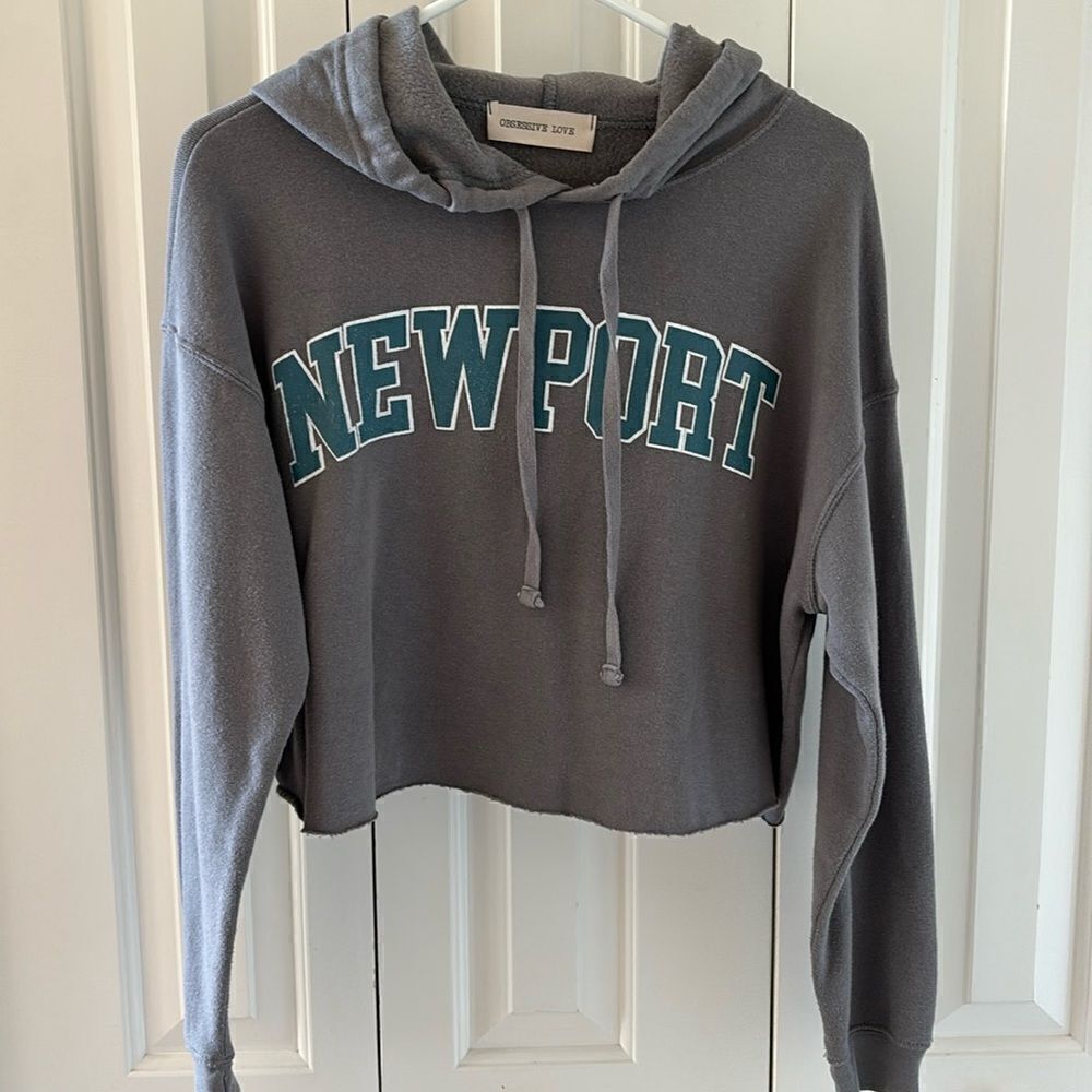 Newport gray sweatshirt obsessive love hoodie cropped‎ women’s medium